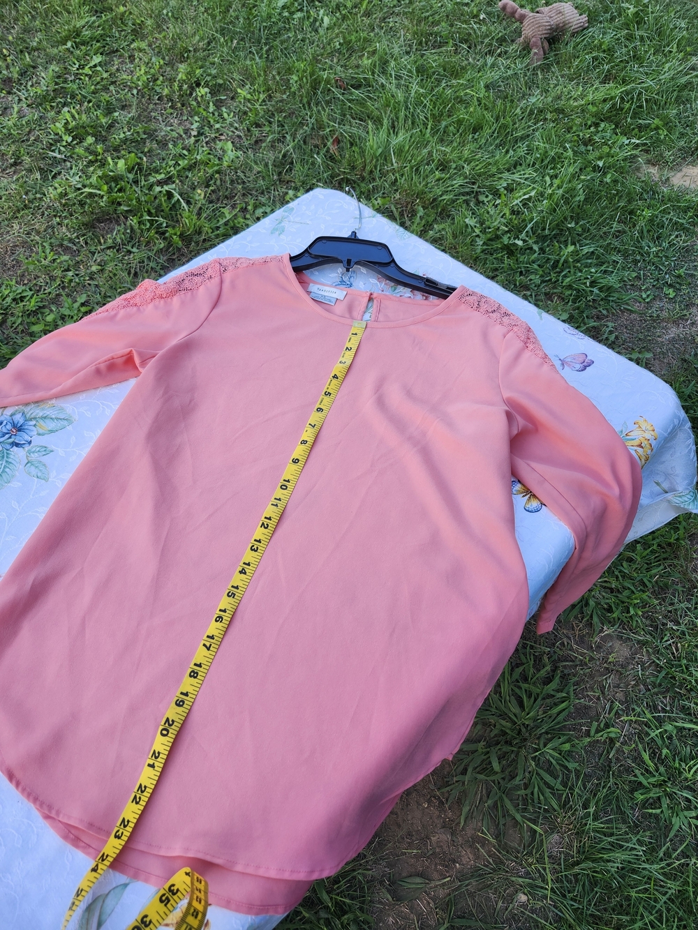 Van Heusen Coral Blouse with Lace Shoulder Detail